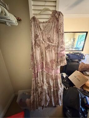 Free People Dusty Rose and Beige Floral Print Maxi Dress